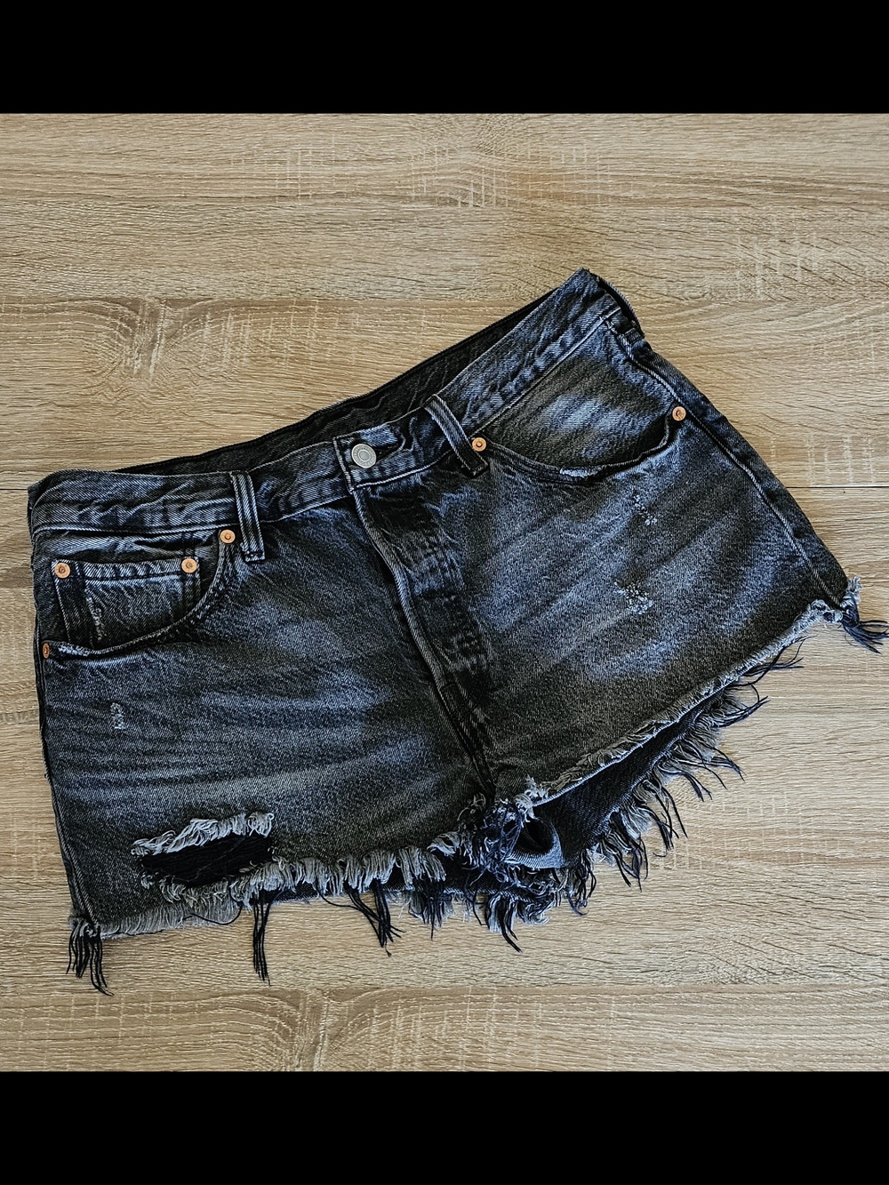 Levi's Black Distressed Denim Cutoff Shorts - Size 32